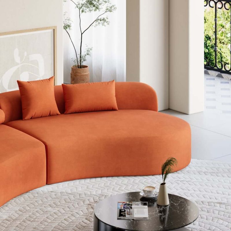 "109" 2-Piece Curved Velvet Sectional Sofa with Pillows"
