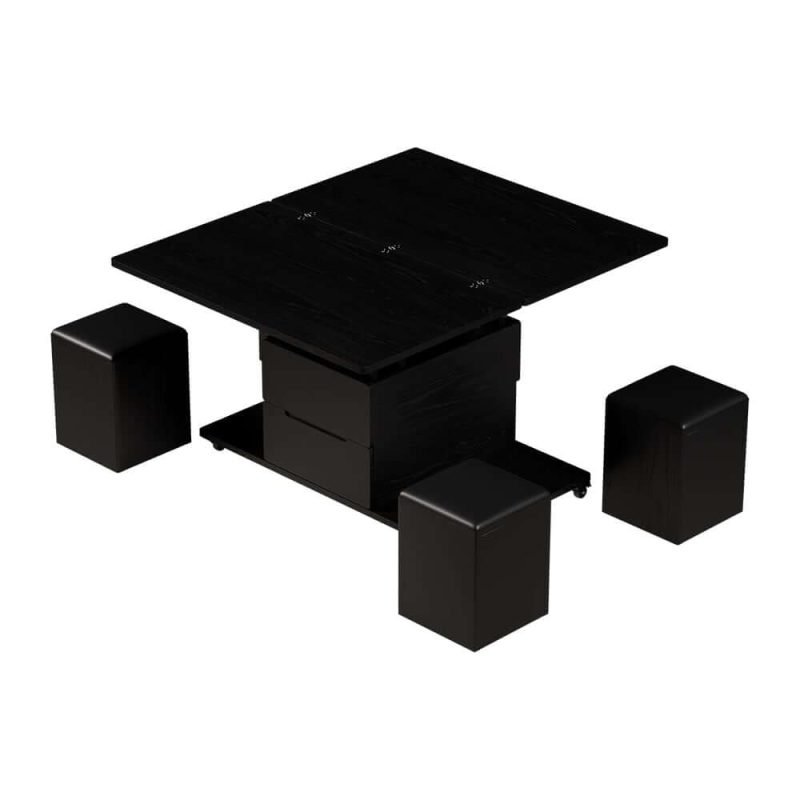 "39" Lift-Top Foldable Coffee Table with 4 Stools & Storage"