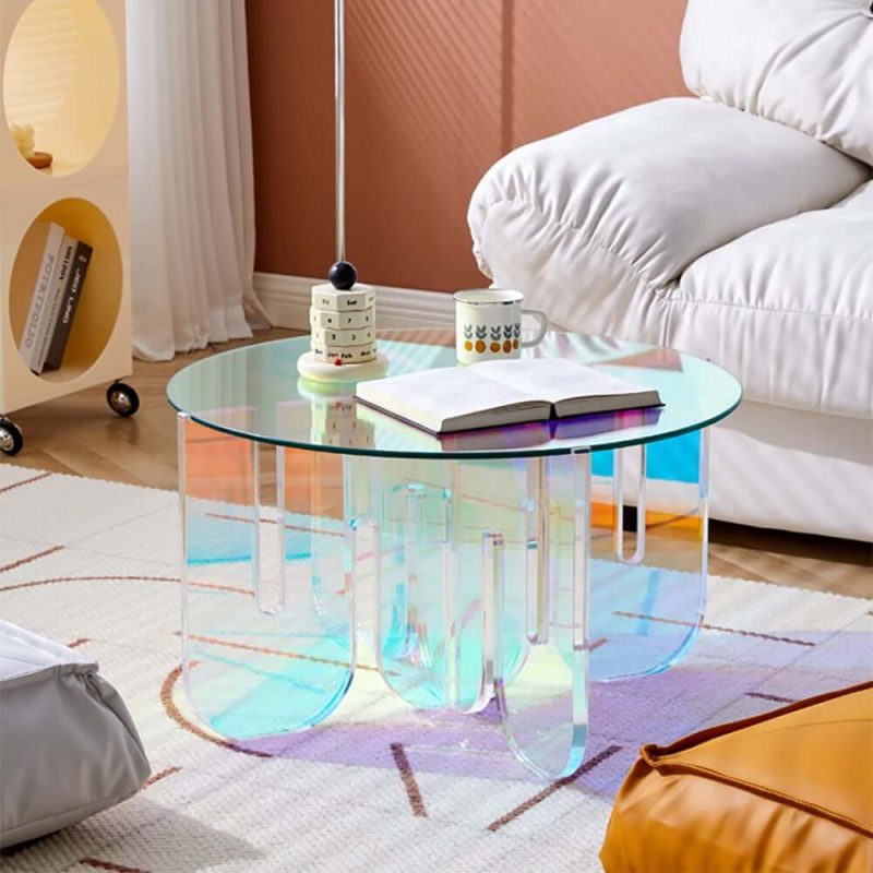 "Iridescent Transparent Acrylic Modern Design Fashionable Round Coffee Table"