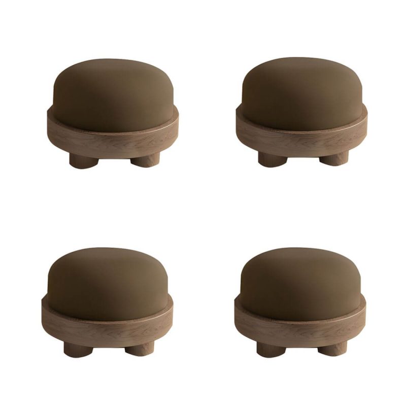 "Modern Flannel Round Ottoman in Small Size for Stylish and Functional Home Decor - Non-Detachable and Nonwashable Brown 4 Piece Set"