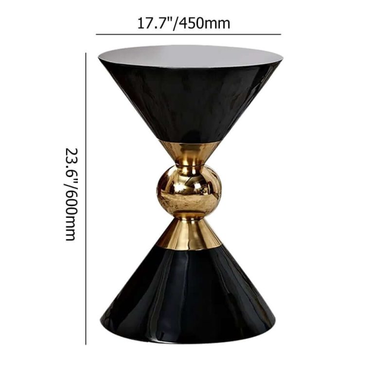 "Dimension of Modern Round White End Table of Hourglass Fiberglass in Large"