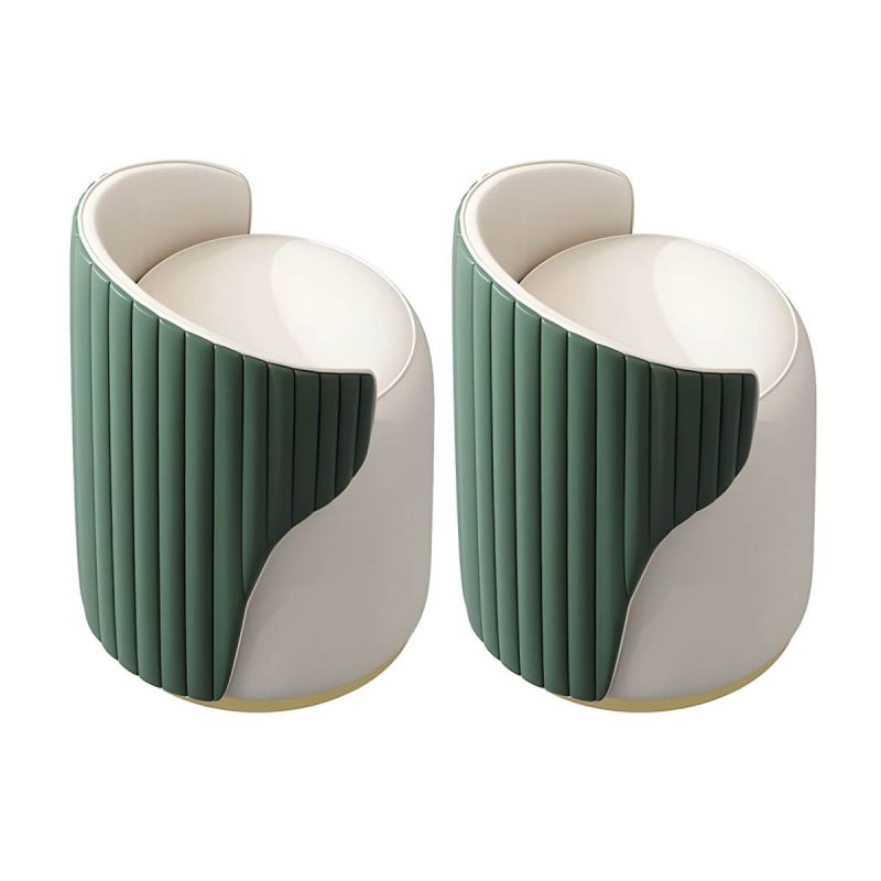 "Contemporary Round Vanity Stool with Faux Leather Upholstered for Bedroom - 2 Piece Set Green Fixed"