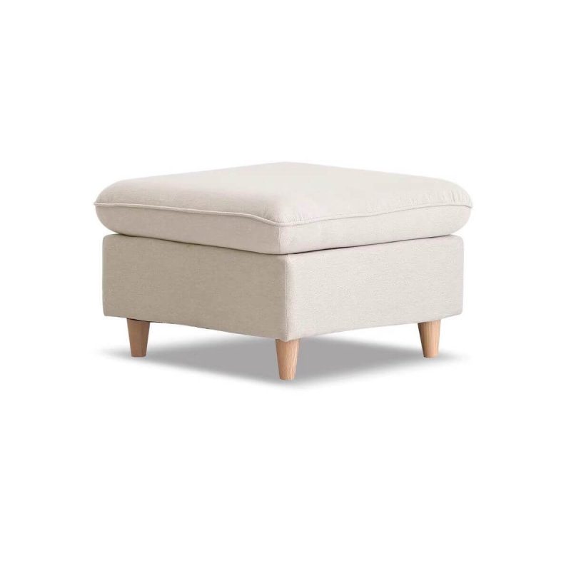 "Beige Upholstered Square Footstool in Modern Simple Style with Sponge Filling and Solid Color Pattern, Cotton and Linen, 26"L x 26"W x 17"H"