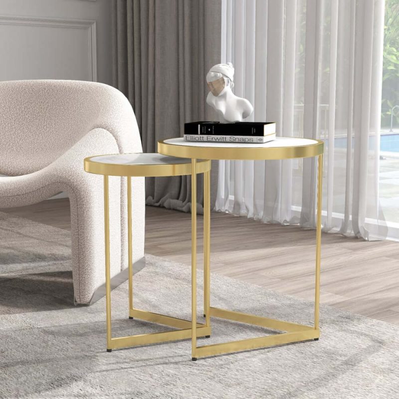 "White End Table Sets Modern Marble Top Nesting Side Table"