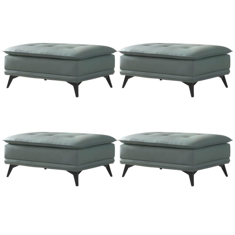 "Modern Standard Rectangle Ottoman in Genuine Leather with Metal Frame for Sleek Style and Durability - 35.5"L x 27.5"W x 16.5"H Blue 4 Piece Set"