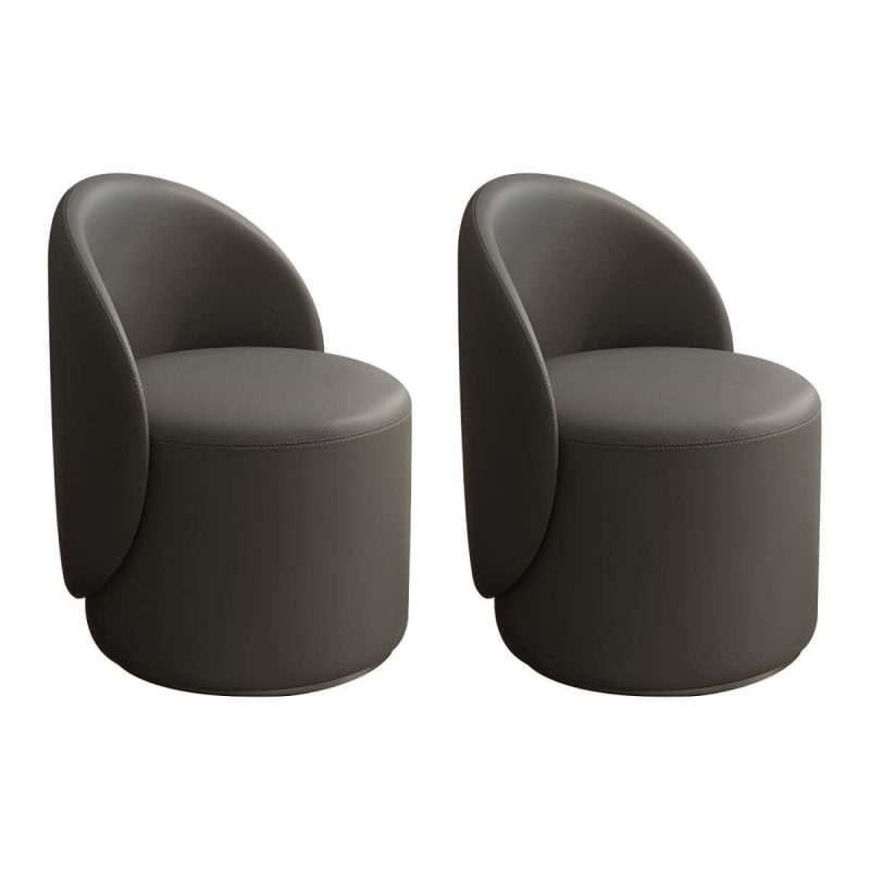 "Modern Upholstered Vanity Stool with Swivel Back and Tall Height for Comfort - Microfiber Leather 2 Piece Set Dark Gray"