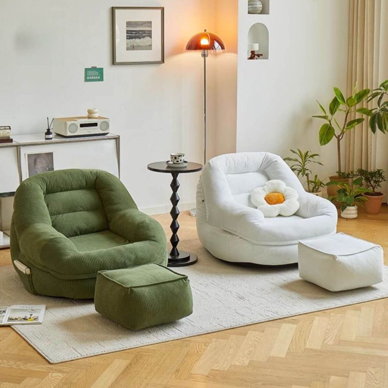 "Solid Color Bean Bag Chair with Removable Cover, Bean Bag Chair, Seats 1, Corduroy, Tangerine Color, Expanded Polystyrene Beans, Orange"