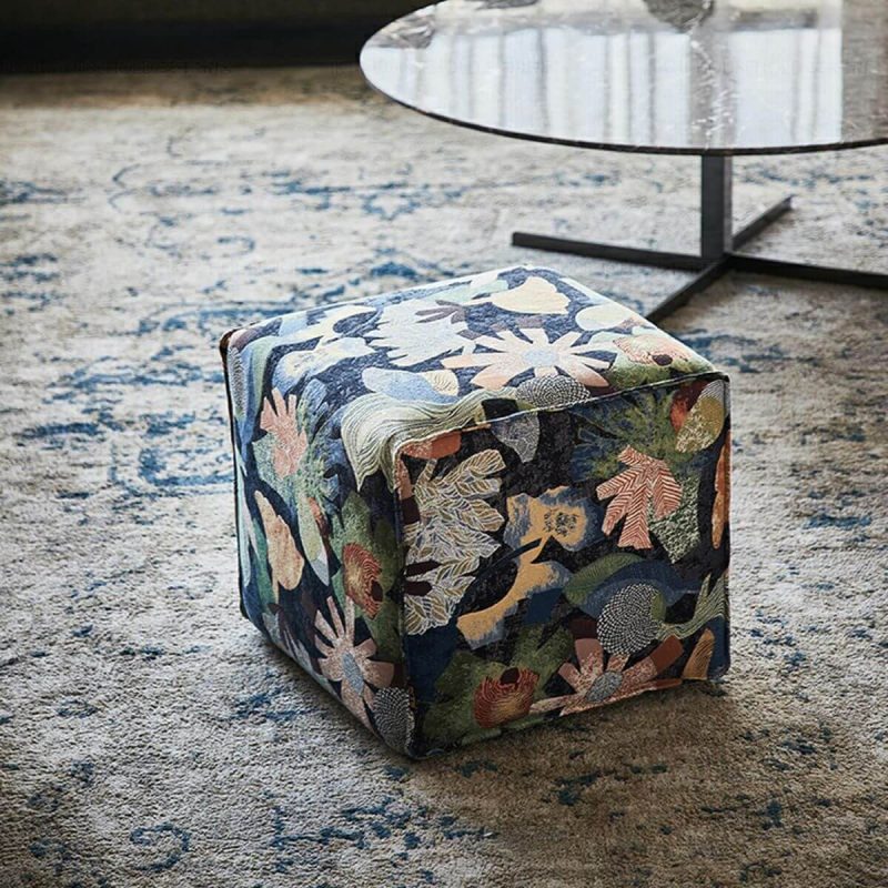 "Blue Upholstered Modern Square Accent Stool with Wood Frame and No Distressing - 20"L x 20"W x 16"H"
