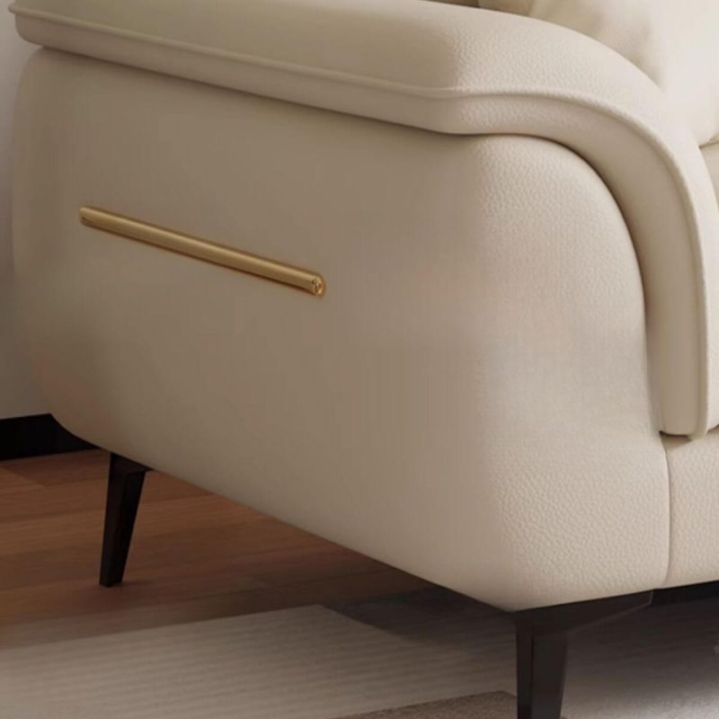 "Beige Standard Sofa for 4 with Scratch-durable, Modish Style and Solid Color, 134"L x 35.5"W x 35"H, Full Grain Cow Leather"