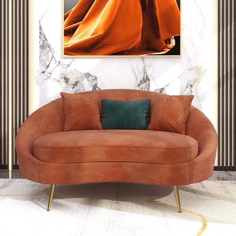 "Modern 63" Bronze Velvet Curved Sofa Toss Pillow Included"