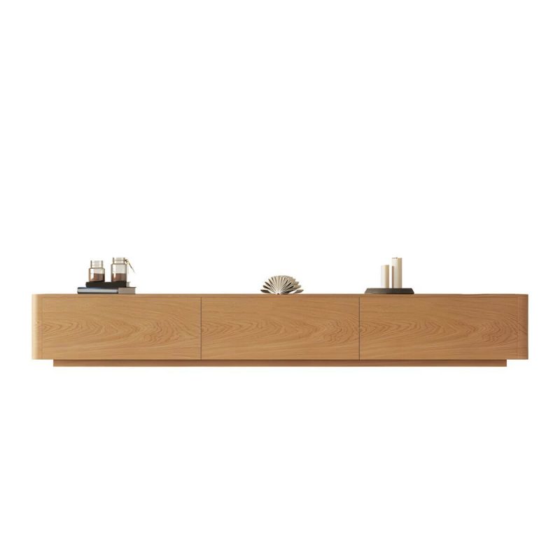 "Natural Engineered Wood TV Console Modern Cable Management Media Console - 87"L x 16"W x 14"H"