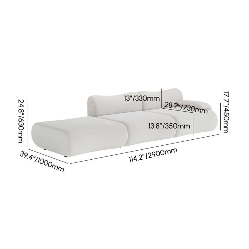 "Dimension of 114" 3-Piece Modular Velvet Sectional with Ottoman"
