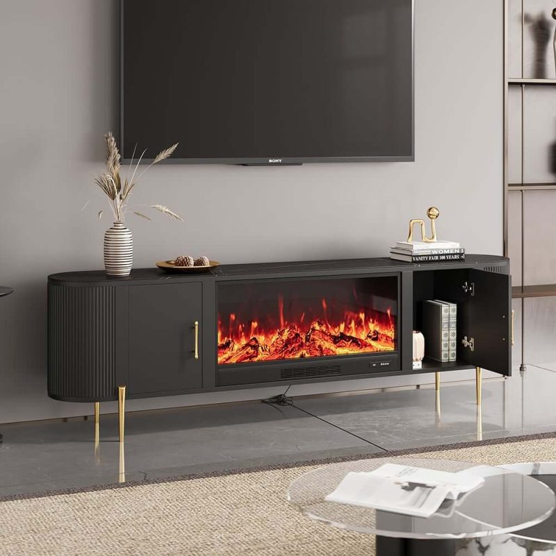 "87" Sintered Stone Top Electric Fireplace TV Stand with Remote Control and Storage"