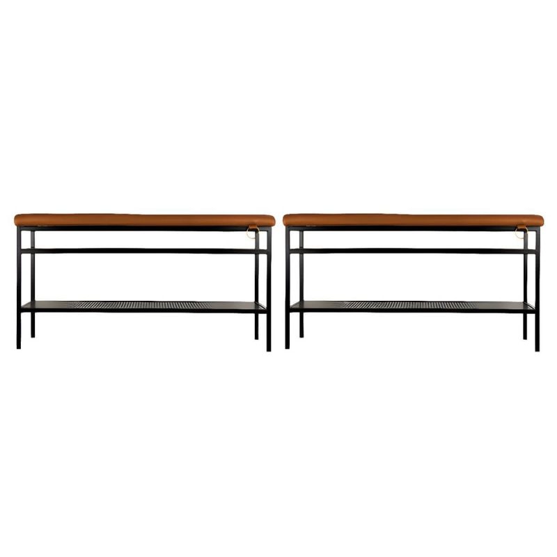 "Modern Faux Leather Rectangle Ottoman with Storage - Versatile and Stylish Furniture Piece for Home - Brown/ Black 2 Piece Set"
