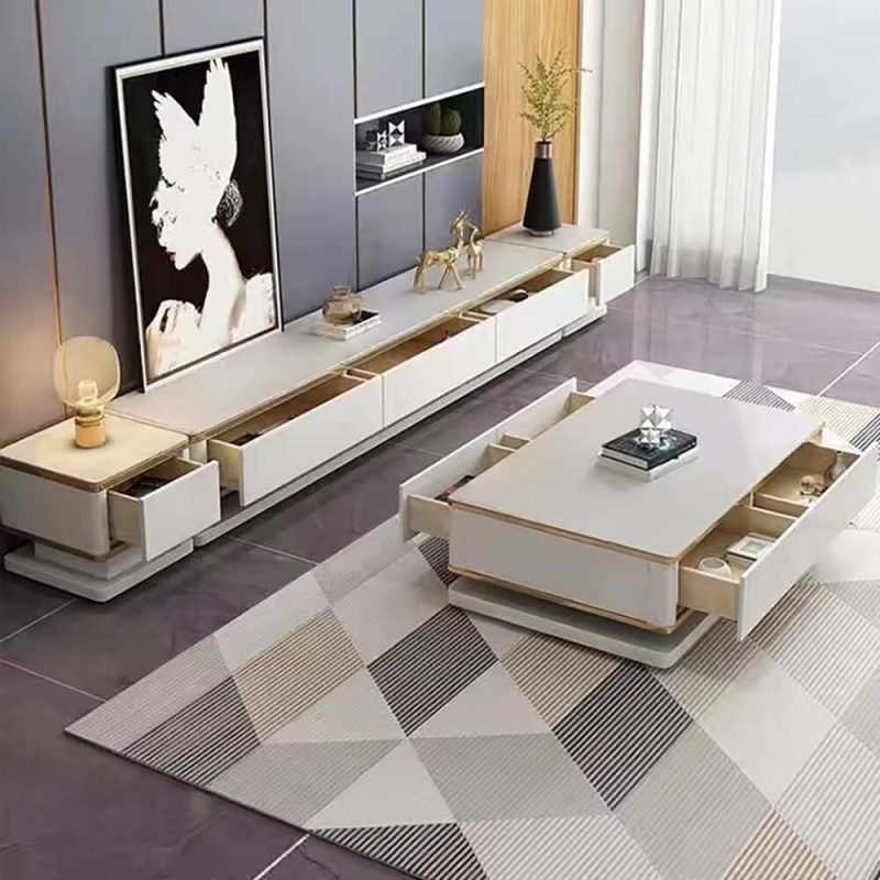 "Gapn 78.7" White TV Stand Media Console with 3 Drawers Tempered Glass for TVs Up to 78""