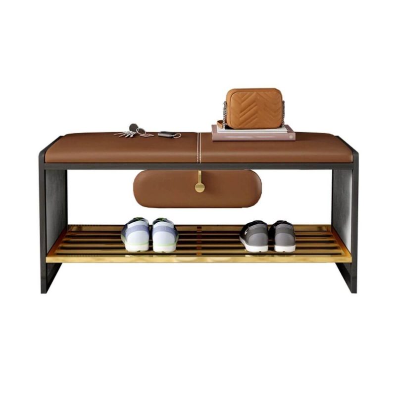 "Glam Faux Leather Rectangle Ottoman with Storage - Black Legs - 31.5"L x 16"W x 18"H Orange"