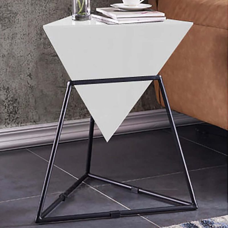 "Triangle Wood Side Table with Metal Base"