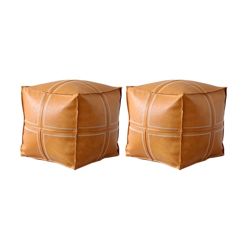 "Geometric Genuine Leather Square Pouf Ottoman for Modern Style - Removable Cushion Cover Included - Croci 2 Piece Set"