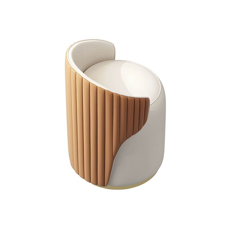"Contemporary Round Vanity Stool with Faux Leather Upholstered for Bedroom - 1 Piece Orange Fixed"