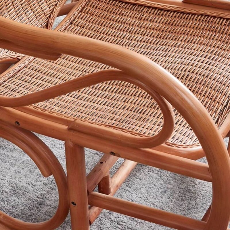 "Cane Material Ergonomic Rocking Armchair with Stationary Base, Rear Back, Natural"