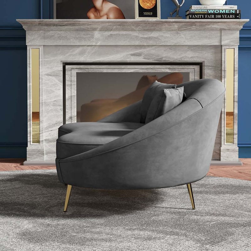 "Modern 63" Gray Velvet Curved Sofa Love Seat Sofa Pillows Included"