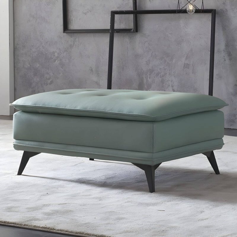 "Modern Standard Rectangle Ottoman in Genuine Leather with Metal Frame for Sleek Style and Durability - 35.5"L x 27.5"W x 16.5"H Blue 1 Piece"