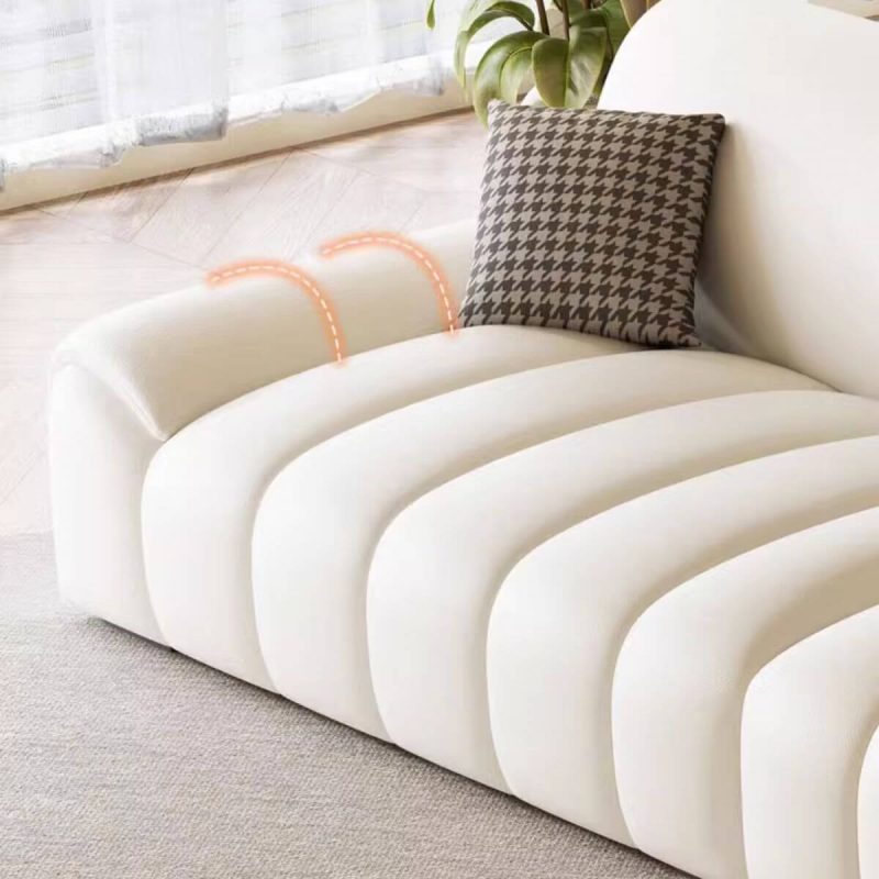 "3 Pillows White Modern Simple Style Solid Color Scratch-durable Standard Sofa for 3-seater, 102"L x 37"W x 29.5"H, Anti Cat Scratch Leather"
