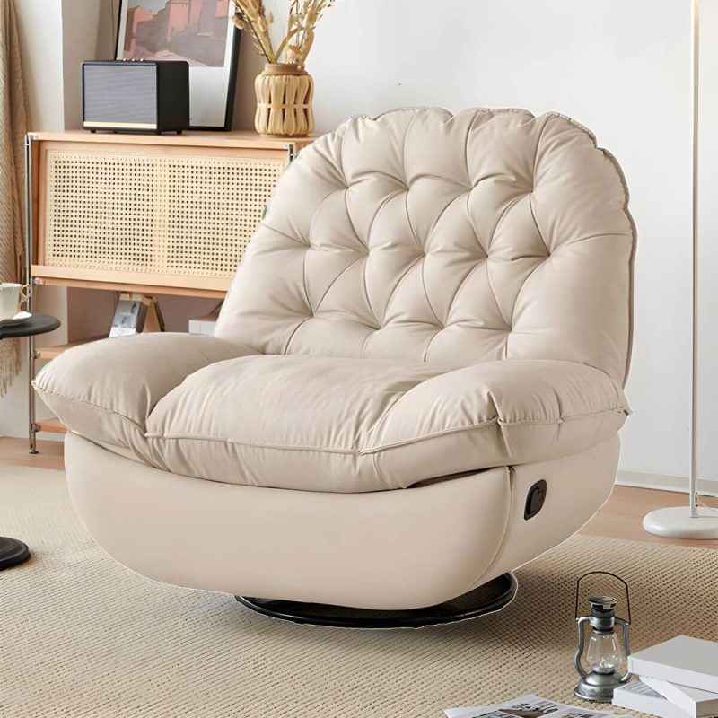 "Modern Standard Recliner with Tufted Design and Arm Compartment Storage - Beige Standard (No Motion)"