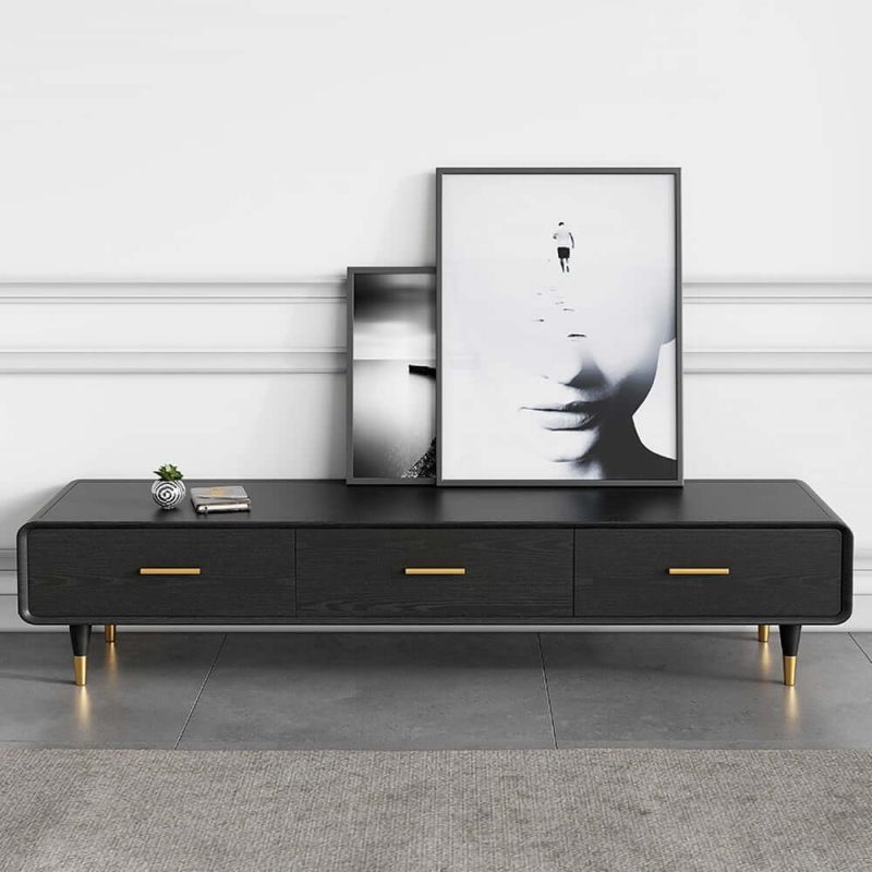 "Modern 63 Inch Black TV Stand Rectangle Media Stand Wood TV Console with 3 Drawers"