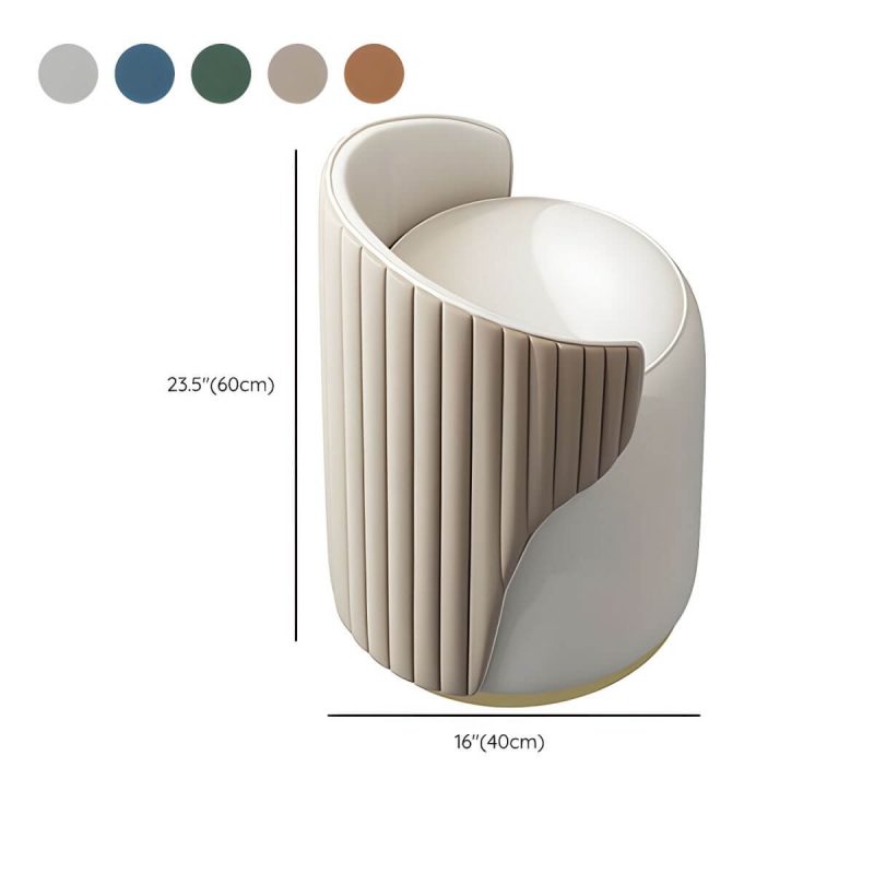 "Dimension of Contemporary Round Vanity Stool with Faux Leather Upholstered for Bedroom - 1 Piece Blue Swivel"