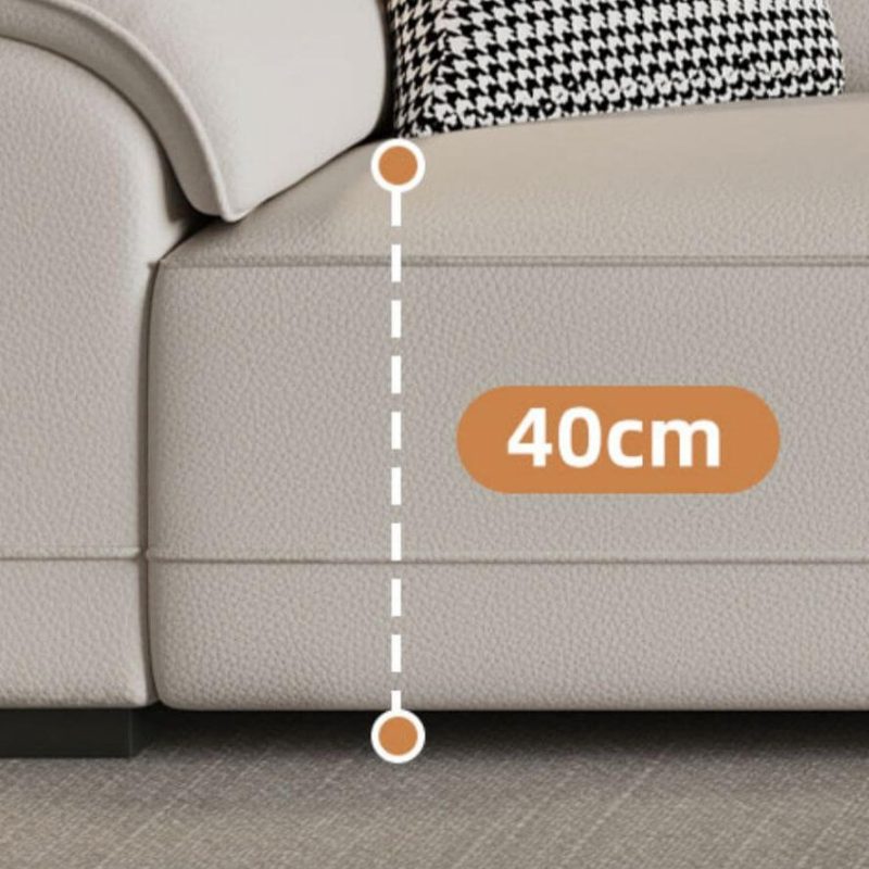 "Elegant Off-White Standard Sofa in Artificial Leather with 4 Pillows, Sponge, 134"L x 37"W x 33.5"H"