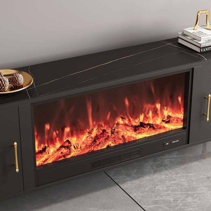 "87" Sintered Stone Top Electric Fireplace TV Stand with Remote Control and Storage"