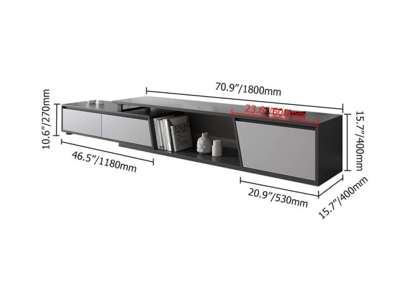 "Dimension of Fero Extendable Gray TV Stand & Nesting Coffee Table Set"