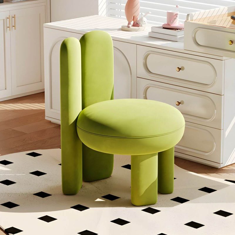 "Convertible Wooden Vanity Stool with Upholstered Seat and Storage - Green"