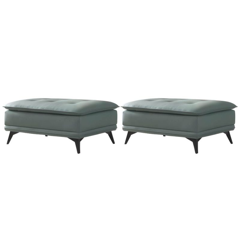 "Modern Standard Rectangle Ottoman in Genuine Leather with Metal Frame for Sleek Style and Durability - 35.5"L x 27.5"W x 16.5"H Blue 2 Piece Set"