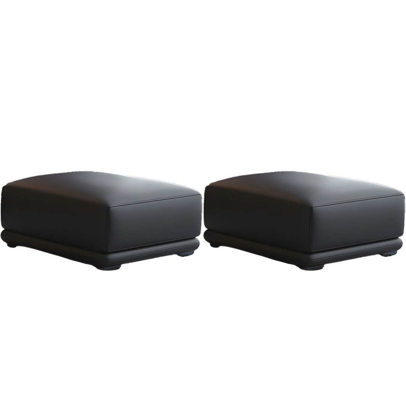 "Genuine Leather Foot Stool in Solid Wood Contemporary Style Indoor - 2 Piece Set Black 35"L x 28"W x 16"H"