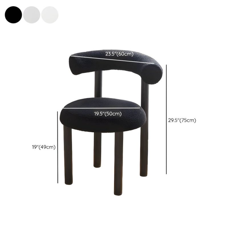 "Dimension of Contemporary Vanity Stool with Back, Sherpa Upholstered and Black Legs - Beige"