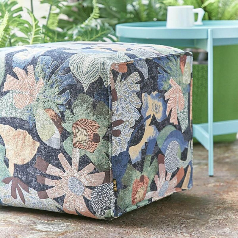 "Blue Upholstered Modern Square Accent Stool with Wood Frame and No Distressing - 20"L x 20"W x 16"H"