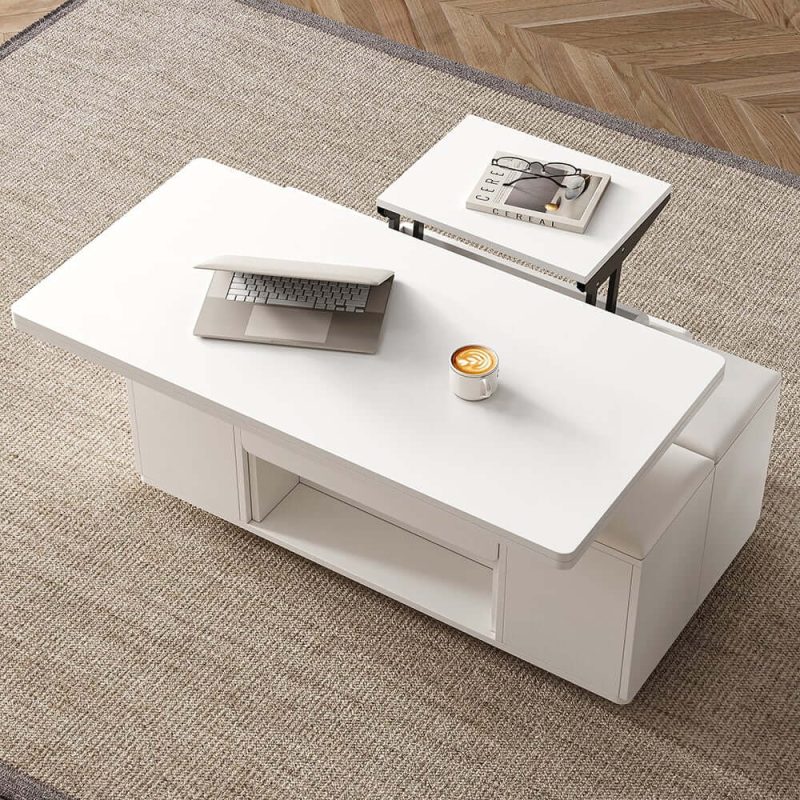 "39" Lift-Top Foldable Coffee Table with 4 Stools & Storage"