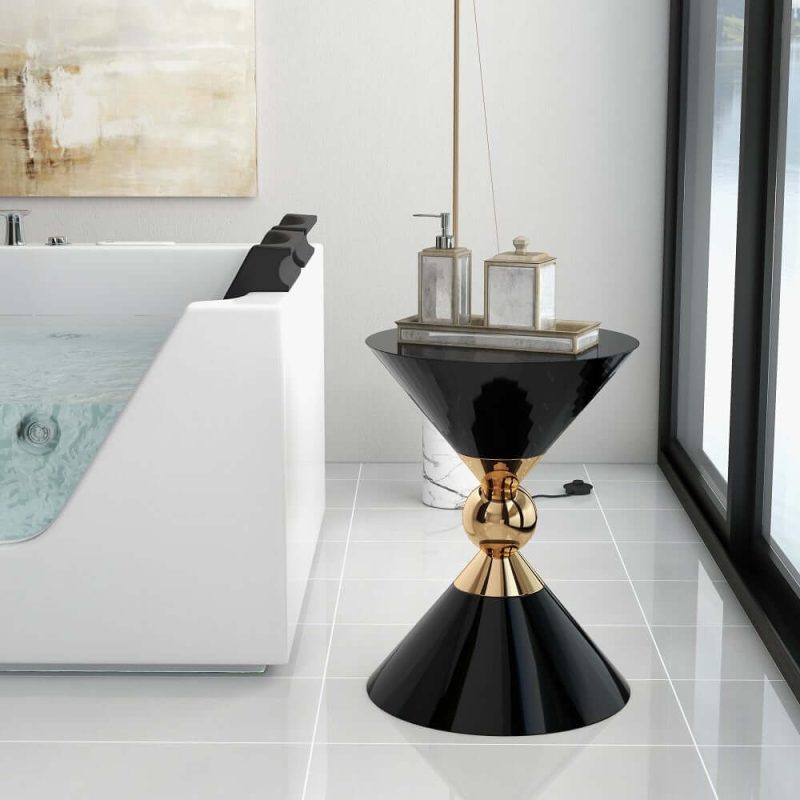 "Modern Round Black End Table of Hourglass Fiberglass in Small"