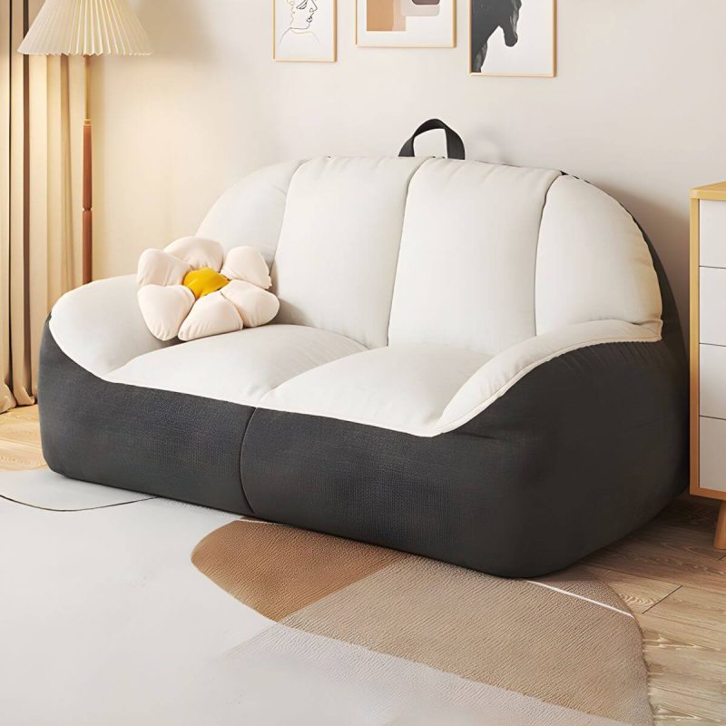 "Large White Linen Bean Bag Sofa Pre-Filled with Expanded Polystyrene Beans for Comfortable Seating - White-Gray"
