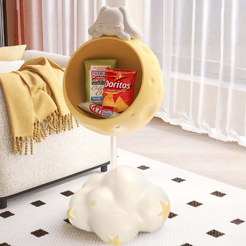 "Cute Flying Rabbit Side Table with Open Storage Floor Resin Bunny End Table"