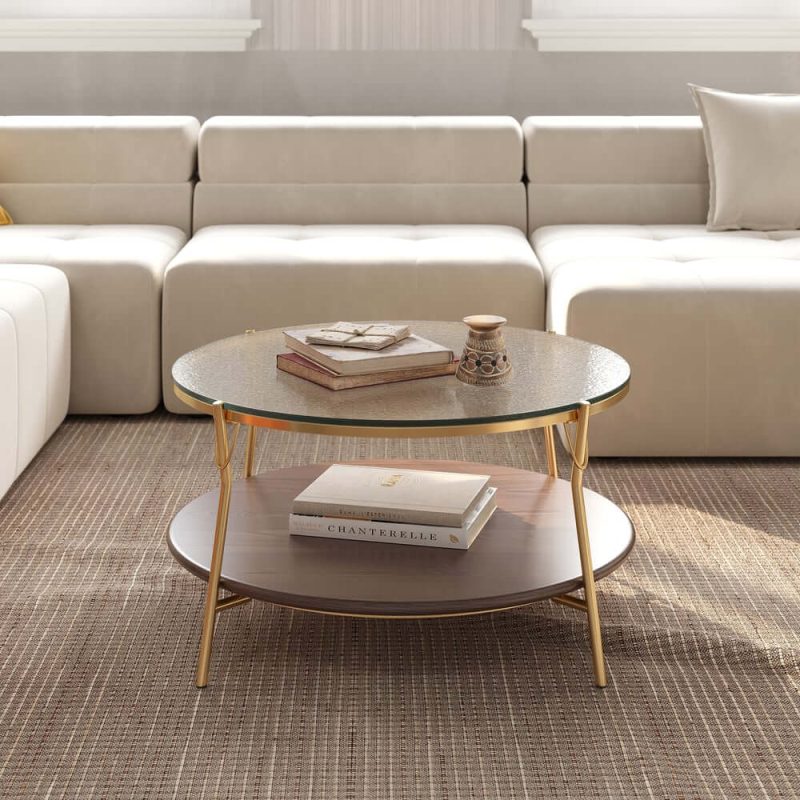 "30" Glass Top Walnut 2-Tiered Coffee Table"