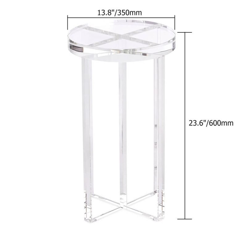 "Dimension of Round Clear Acrylic End Table Modern Side Table"