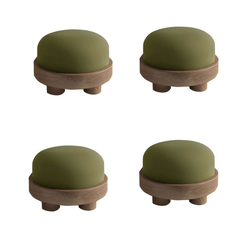 "Modern Flannel Round Ottoman in Small Size for Stylish and Functional Home Decor - Non-Detachable and Nonwashable Green 4 Piece Set"