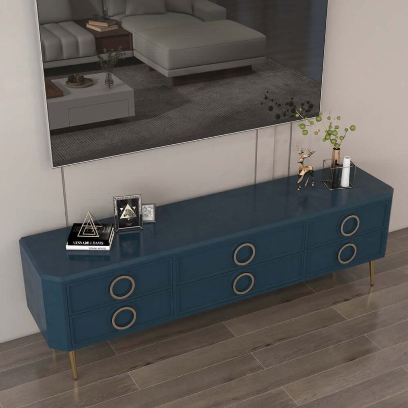 "Rindix Navy Blue TV Stand with Storage Drawers for Gold Accents Mid-Century"