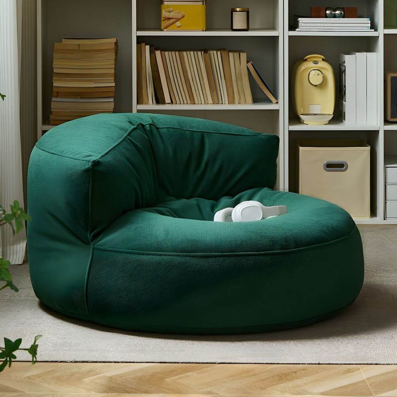"Water Resistant Fabric Bean Bag Chair with Pre-Filled Abrasion Resistance - Dark Green Bean Bag Chair"