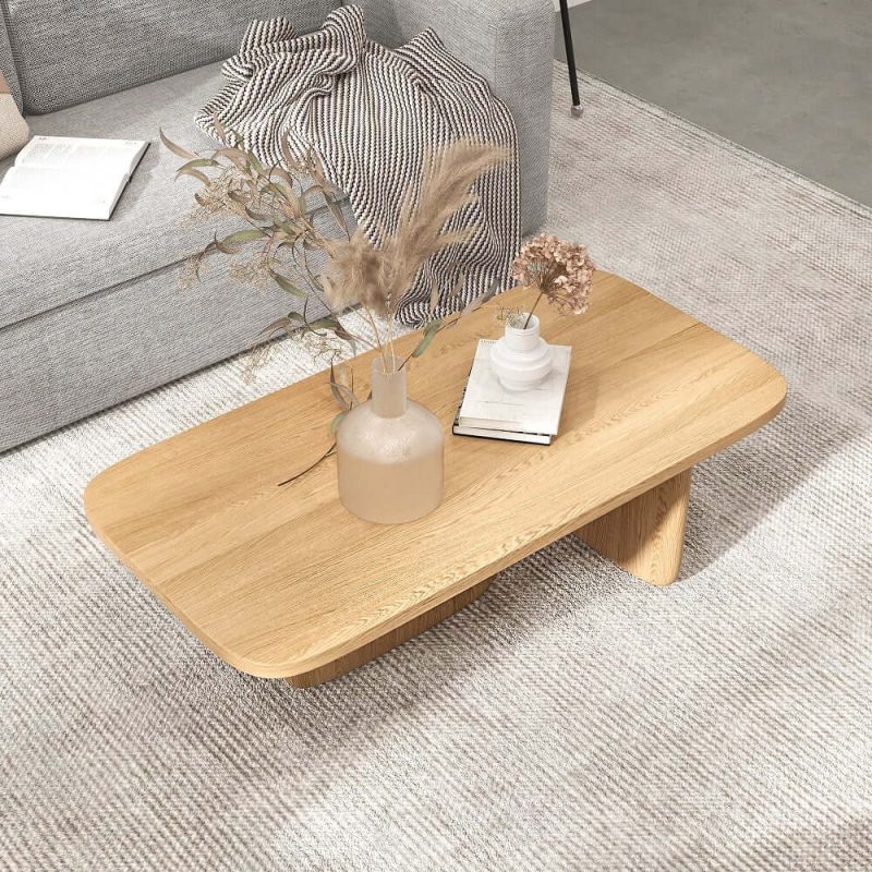 "47.2" Pine Wood Coffee Table Rectangle-shaped in Natural with Abstract Base"