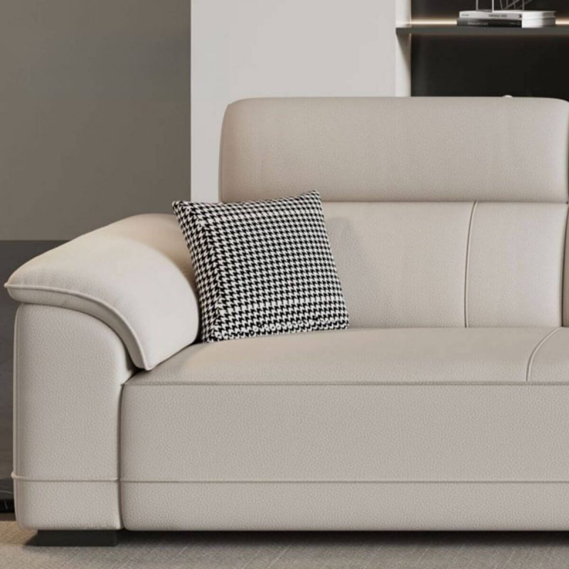 "Elegant Off-White Standard Sofa in Artificial Leather with 4 Pillows, Sponge, 110"L x 37"W x 33"H"