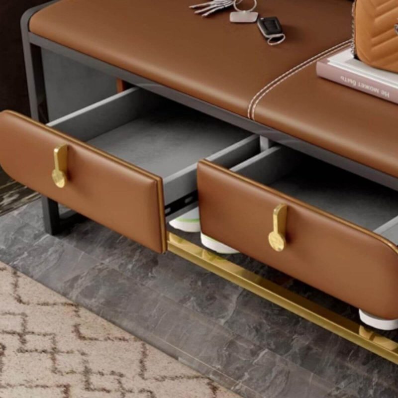 "Glam Faux Leather Rectangle Ottoman with Storage - Black Legs - 31.5"L x 16"W x 18"H Dark Gray"